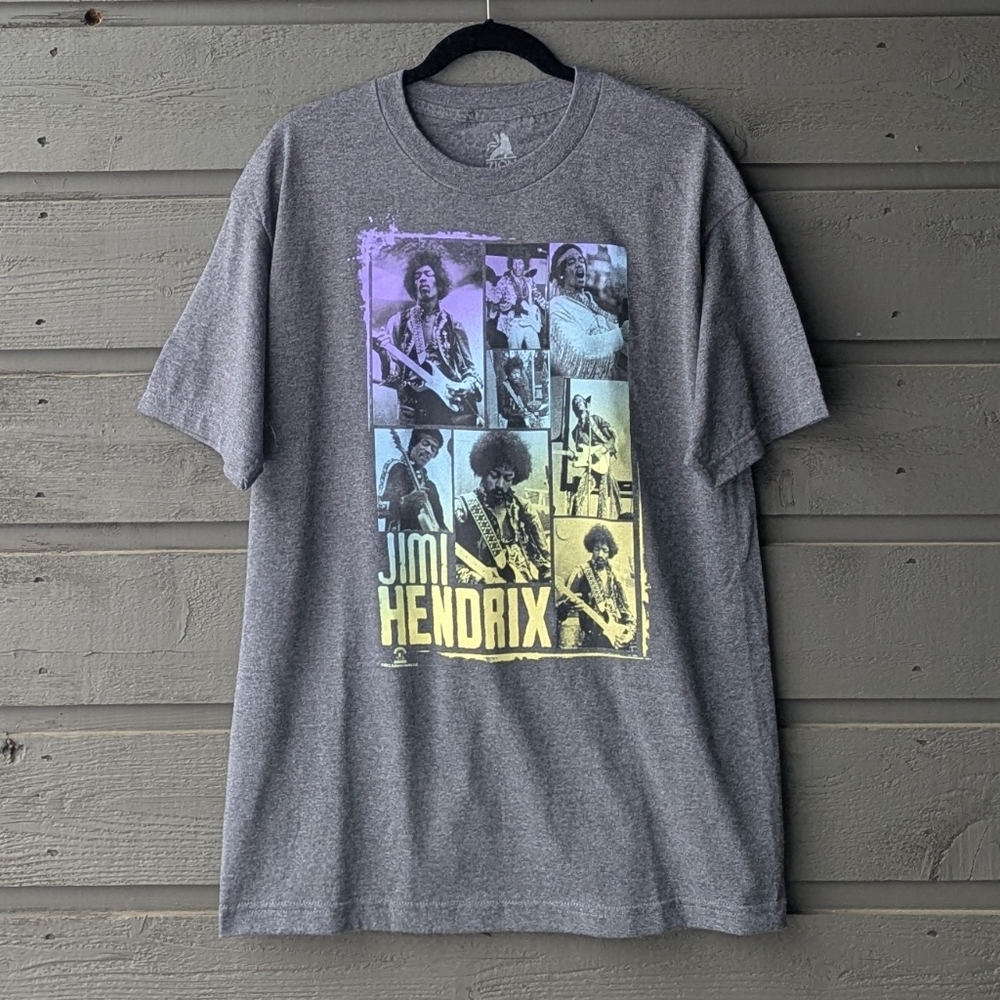 NWOT Zion Rootswear Jimi Hendrix Colorful Photo Collage Gray T-Shirt Size Large